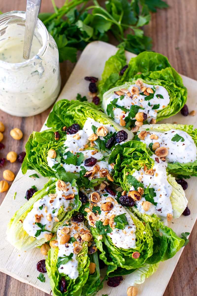 Lettuce Salad With Yogurt Ranch And Hazelnuts